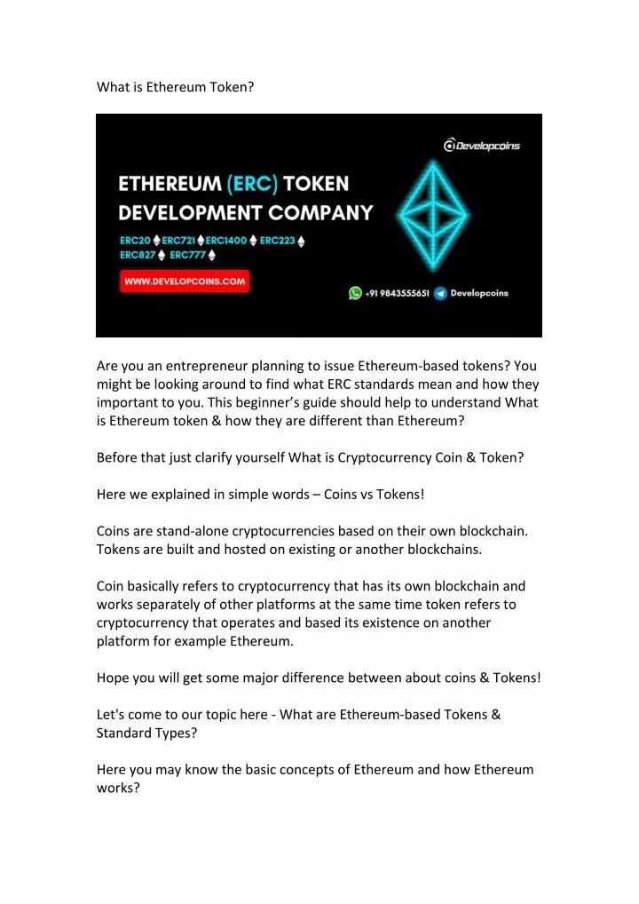 what is ethereum token