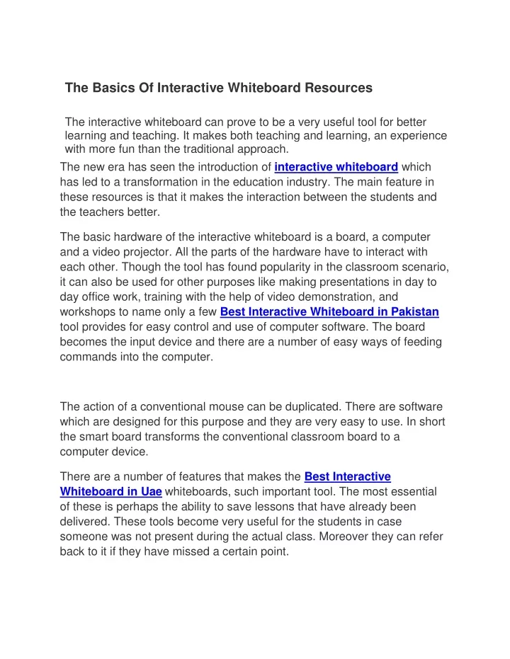 the basics of interactive whiteboard resources
