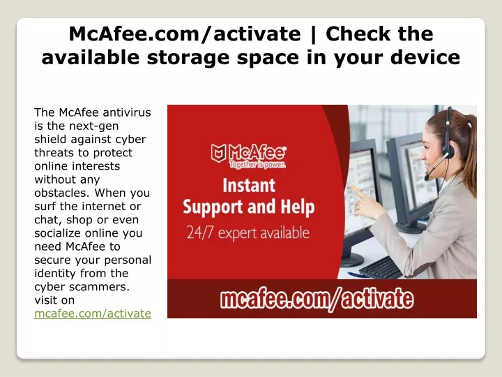 mcafee com activate check the available storage