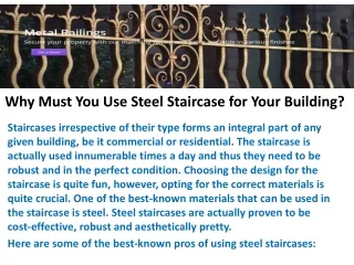 Why Must You Use Steel Staircase for Your Building?