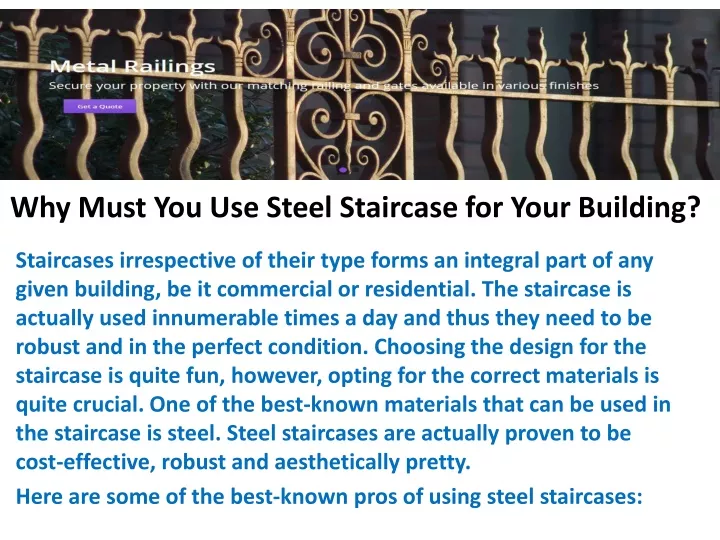 why must you use steel staircase for your building
