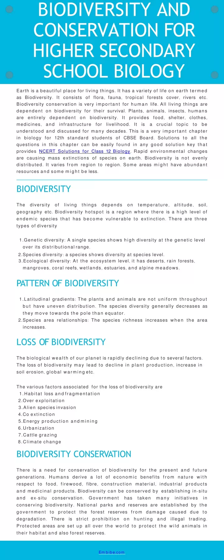 biodiversity and conservation for higher secondary school biology