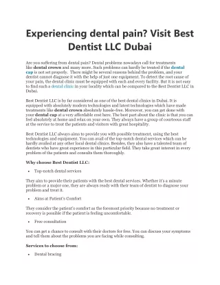 Experiencing dental pain? Visit Best Dentist LLC Dubai