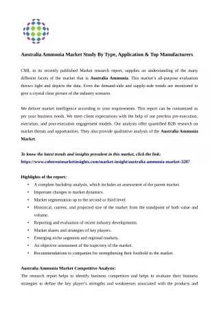 australia ammonia market study by type