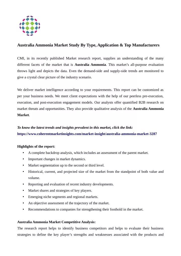 australia ammonia market study by type