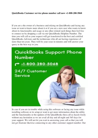 QuickBooks Customer Support Phone Number  1-800-280-5068