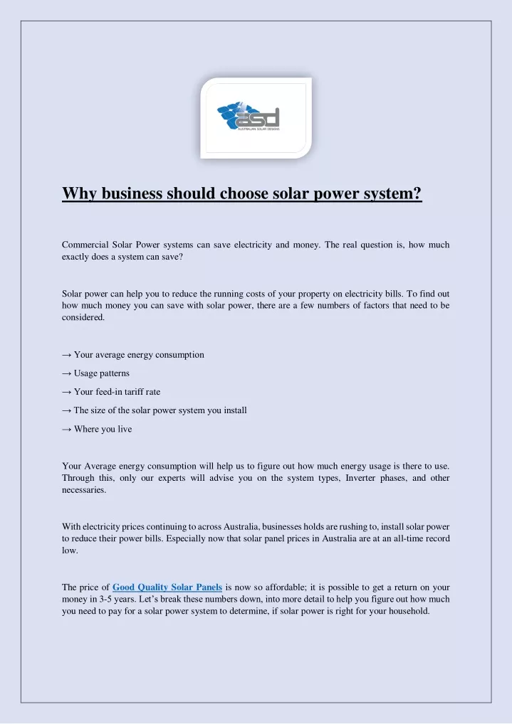 why business should choose solar power system