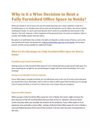 Why is it a Wise Decision to Rent a Fully Furnished Office Space in Noida?