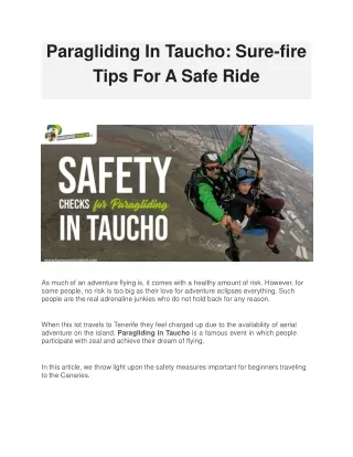 Paragliding In Taucho: Sure-fire Tips For A Safe Ride