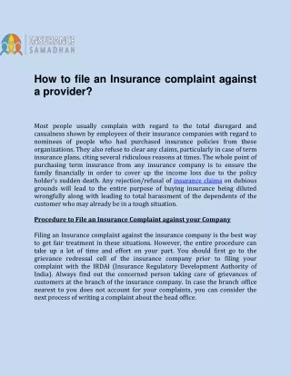 How to file an Insurance complaint against a provider?