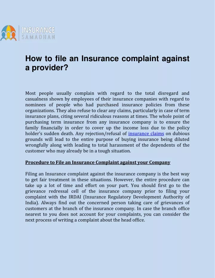 how to file an insurance complaint against