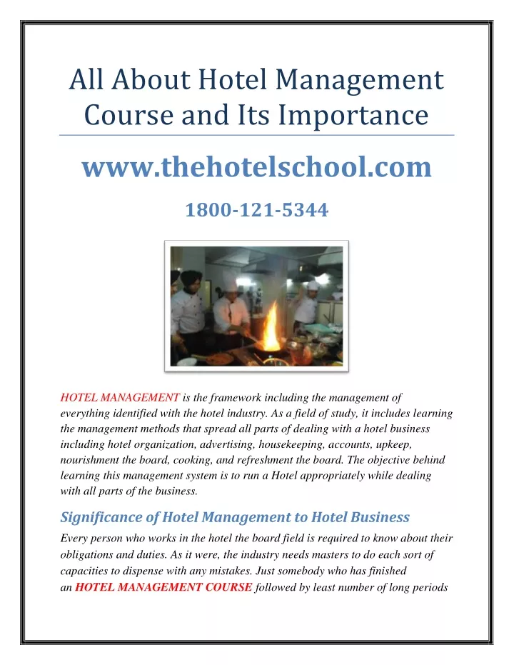 all about hotel management course
