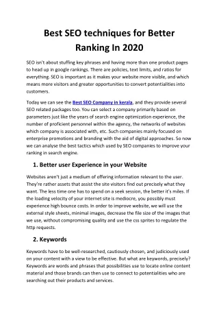 Best SEO techniques for Better Ranking In 2020