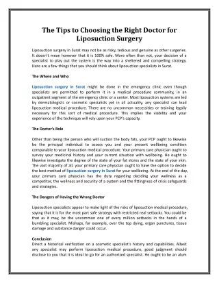 The Tips to Choosing the Right Doctor for Liposuction Surgery
