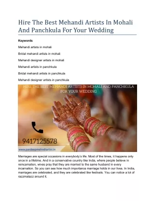 Hire The Best Mehandi Artists In Mohali And Panchkula For Your Wedding