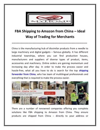 FBA Shipping to Amazon from China – Ideal Way of Trading for Merchants