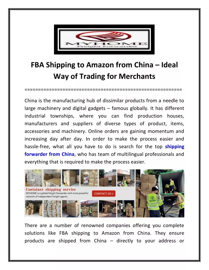 fba shipping to amazon from china ideal