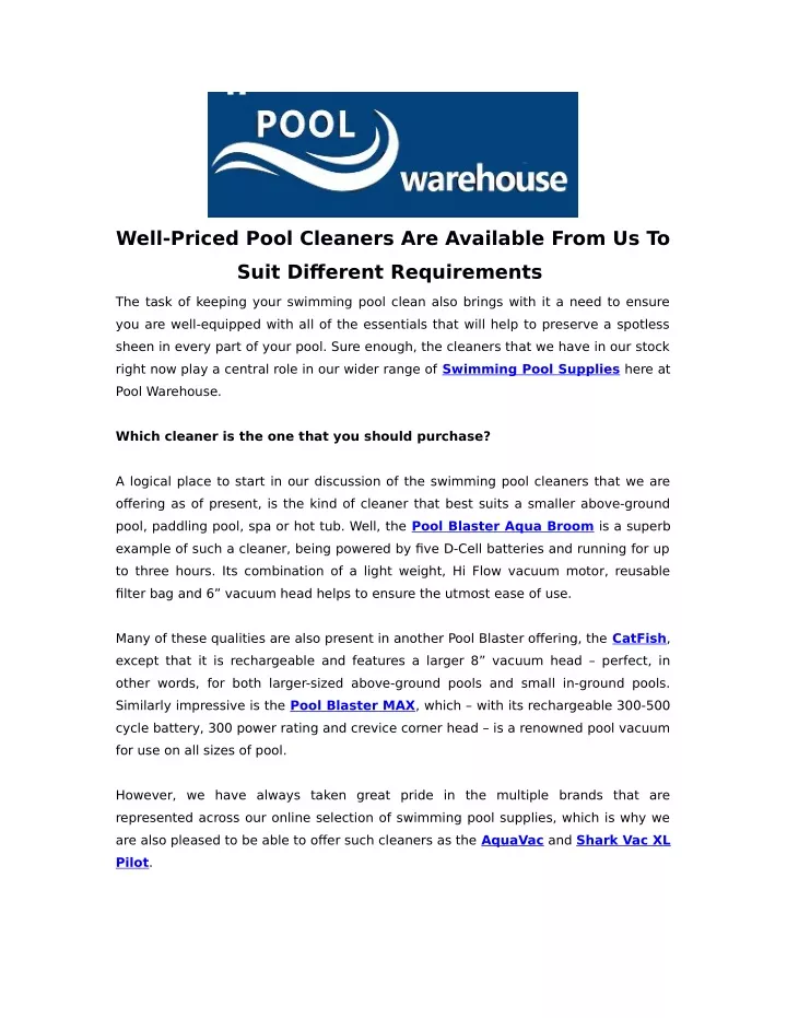 well priced pool cleaners are available from us to