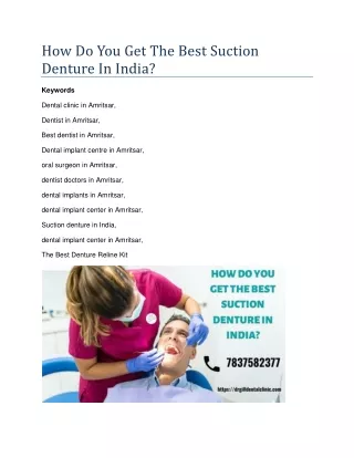 How Do You Get The Best Suction Denture In India?