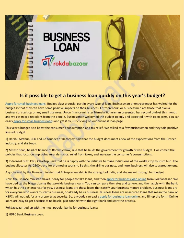 is it possible to get a business loan quickly
