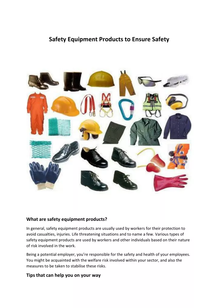 safety equipment products to ensure safety