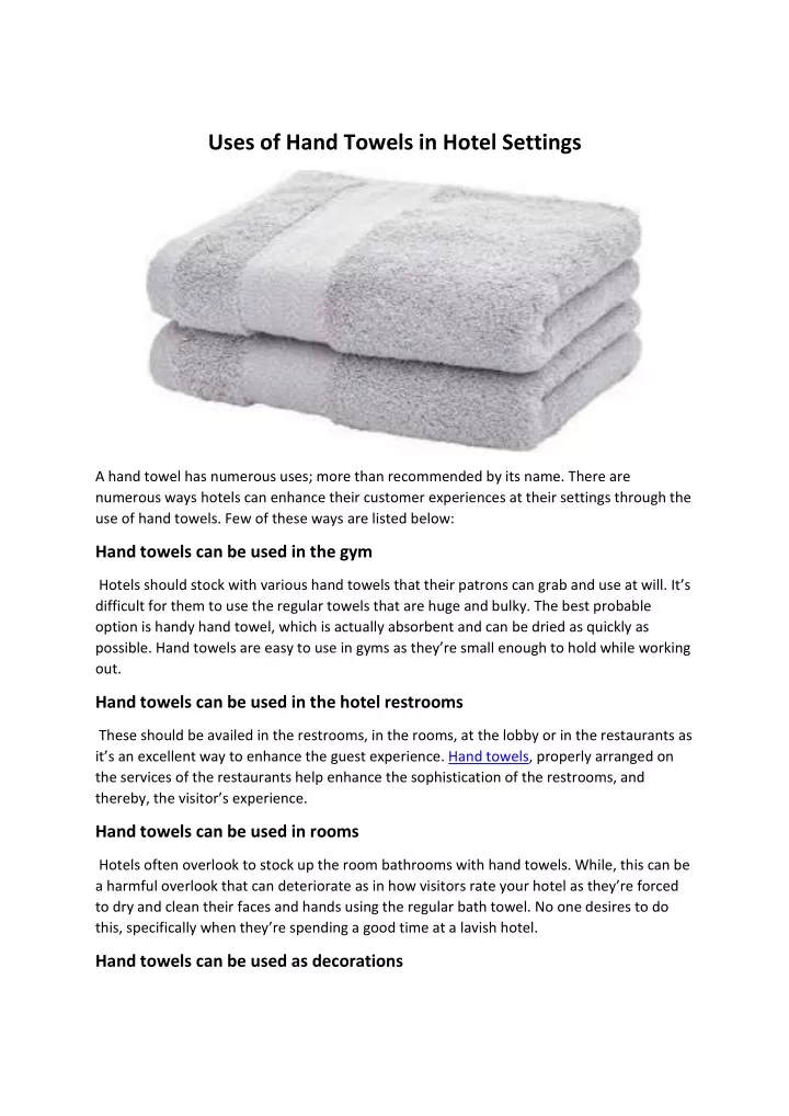 uses of hand towels in hotel settings