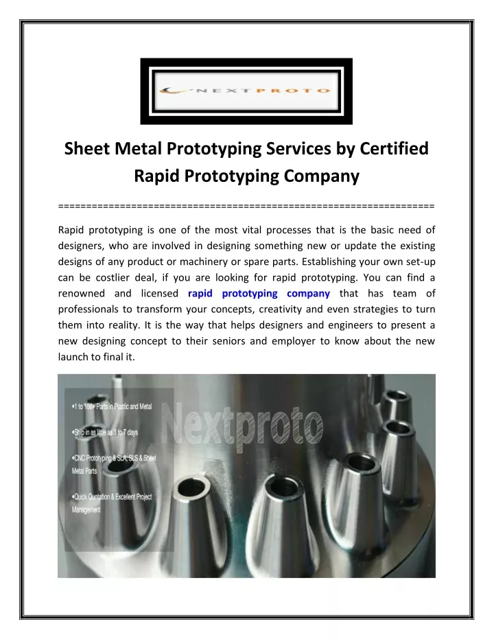 sheet metal prototyping services by certified