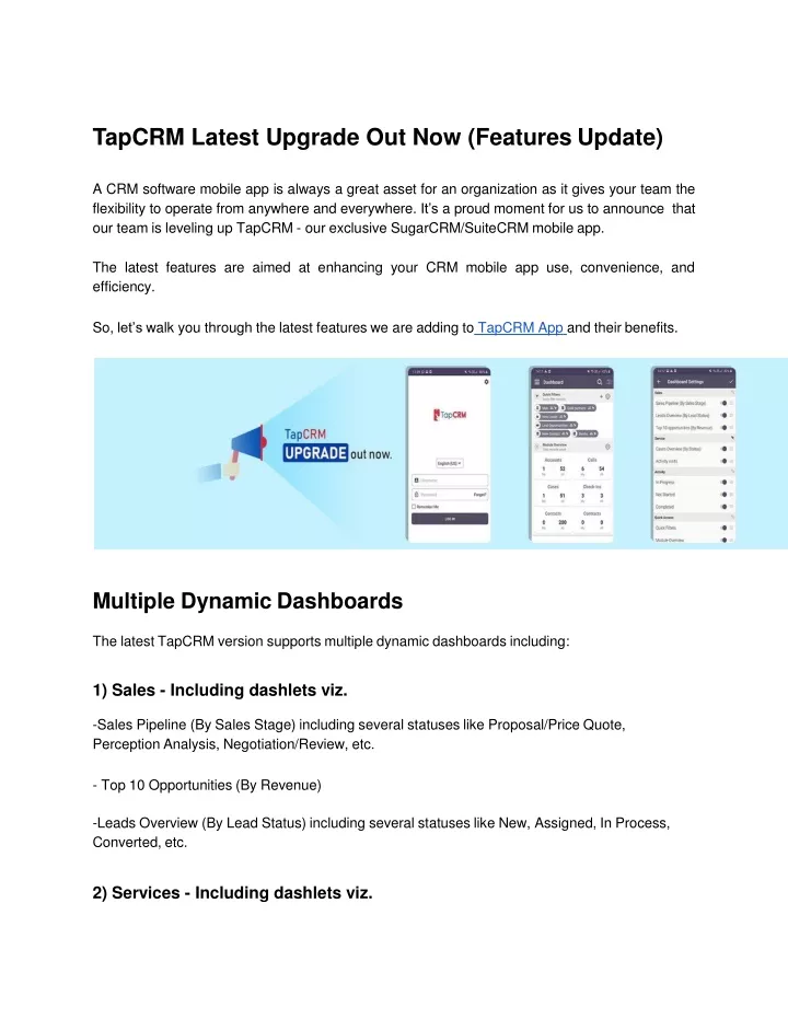 tapcrm latest upgrade out now features update