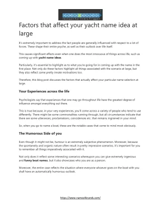 Factors that affect your yacht name idea at large