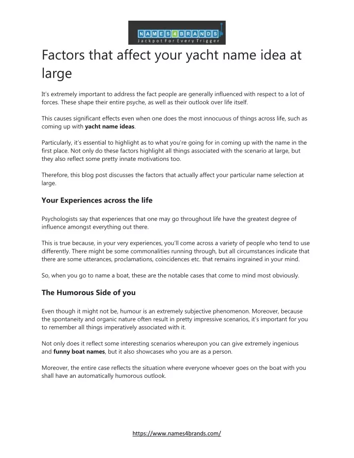 factors that affect your yacht name idea at large