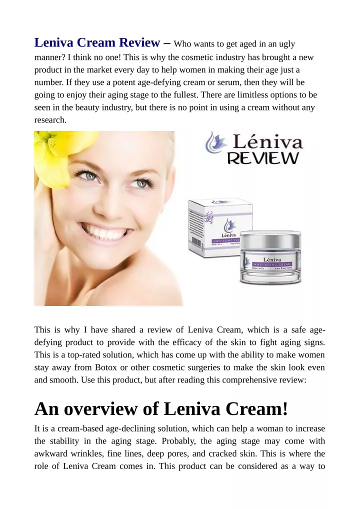 leniva cream review who wants to get aged