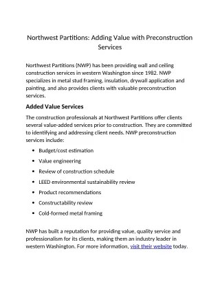 Northwest Partitions: Adding Value with Preconstruction Services