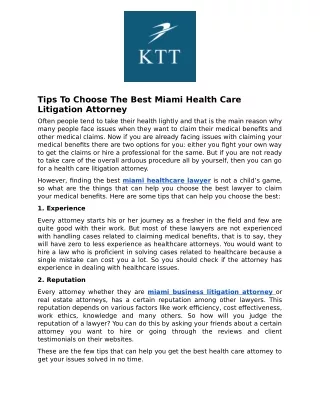Tips To Choose The Best Miami Health Care Litigation Attorney