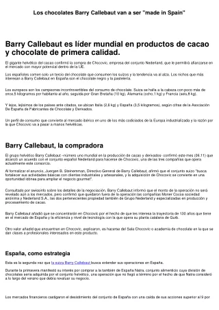 Los chocolates Barry Callebaut serán "made in Spain"