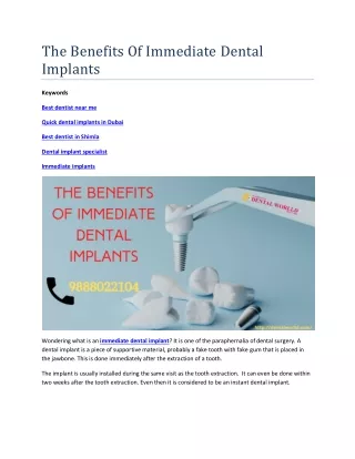 The Benefits Of Immediate Dental Implants
