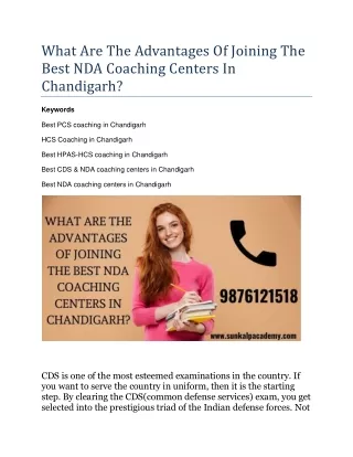 What Are The Advantages Of Joining The Best NDA Coaching Centers In Chandigarh?