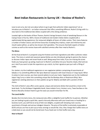 Best Indian Restaurants in Surrey UK – Review of Roshni’s