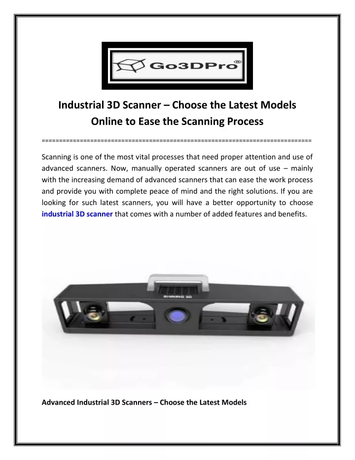 industrial 3d scanner choose the latest models