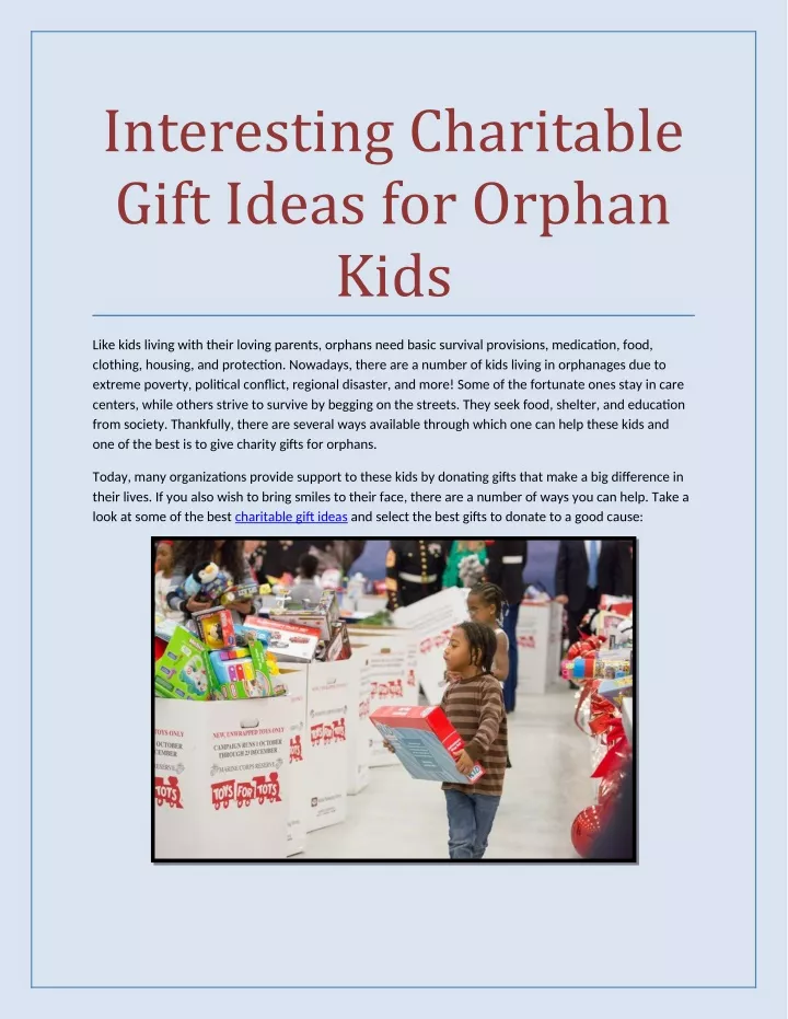 interesting charitable gift ideas for orphan kids