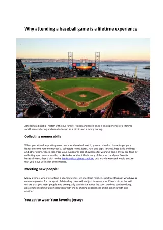 why attending a baseball game is a lifetime