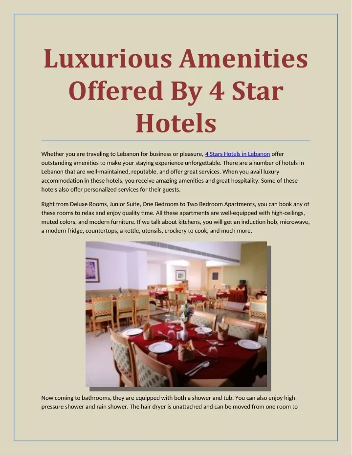 luxurious amenities offered by 4 star hotels