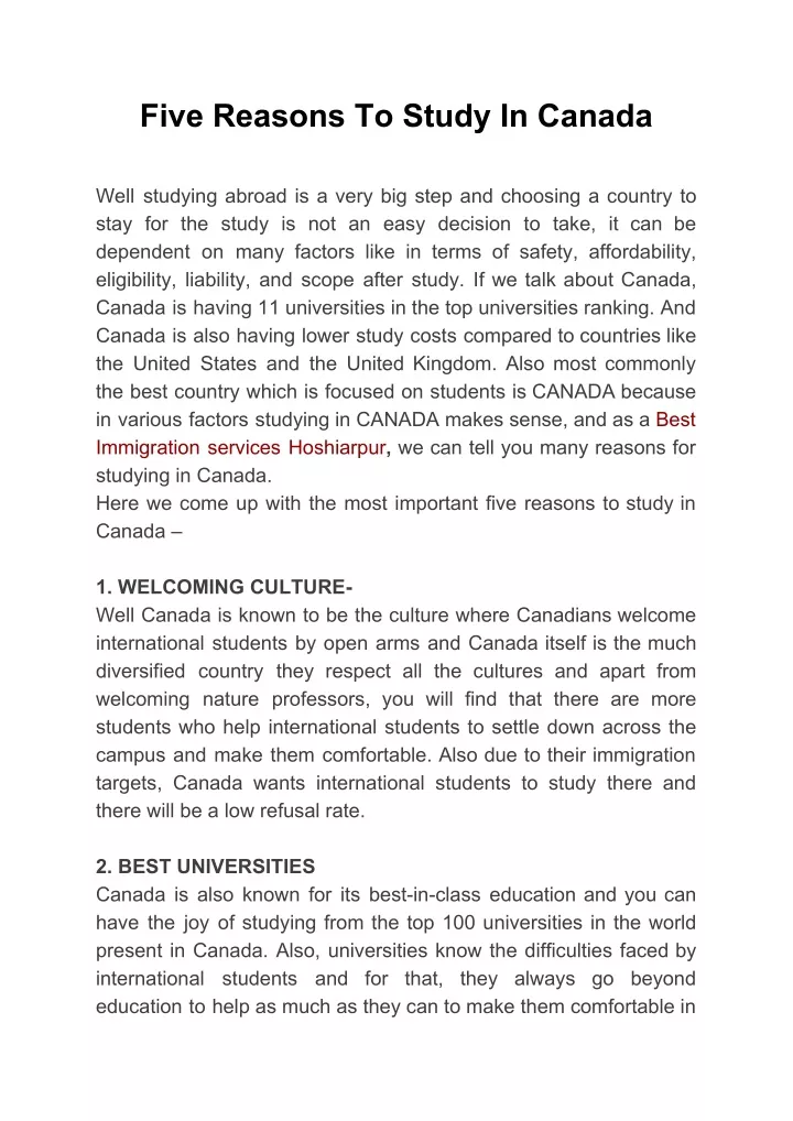 five reasons to study in canada