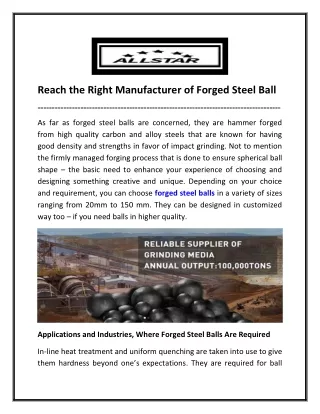 Reach the Right Manufacturer of Forged Steel Ball