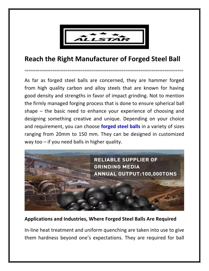 reach the right manufacturer of forged steel ball