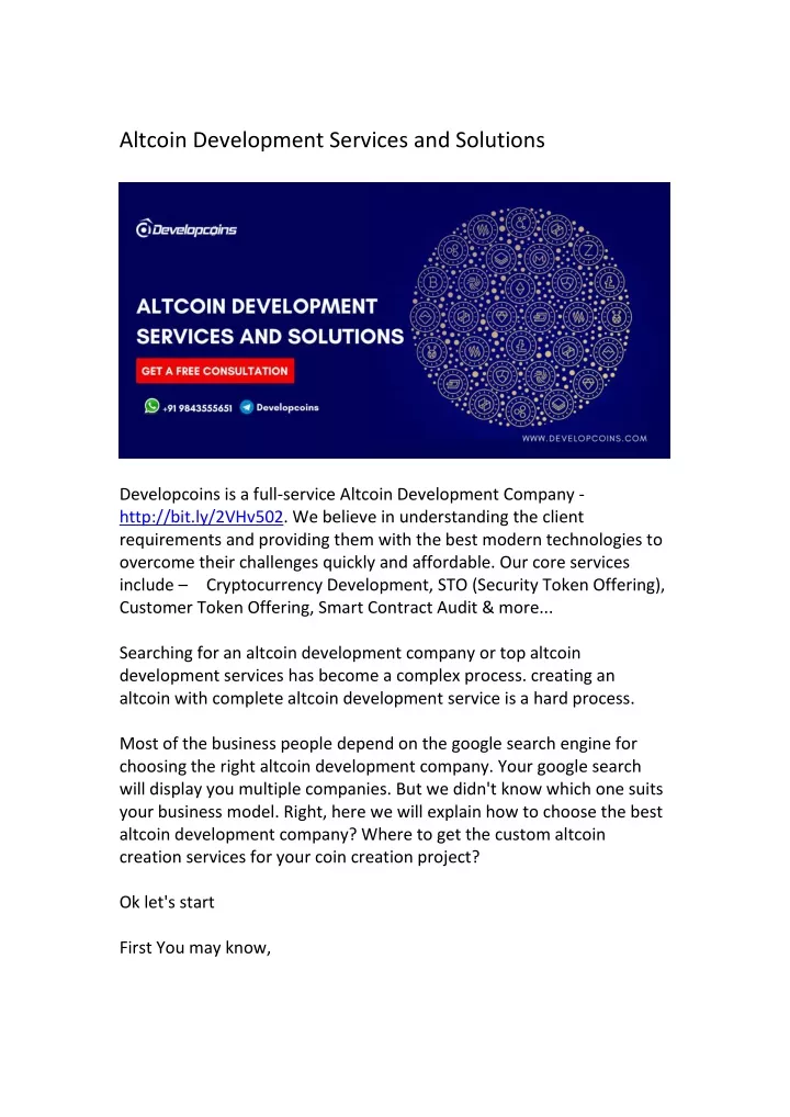 altcoin development services and solutions