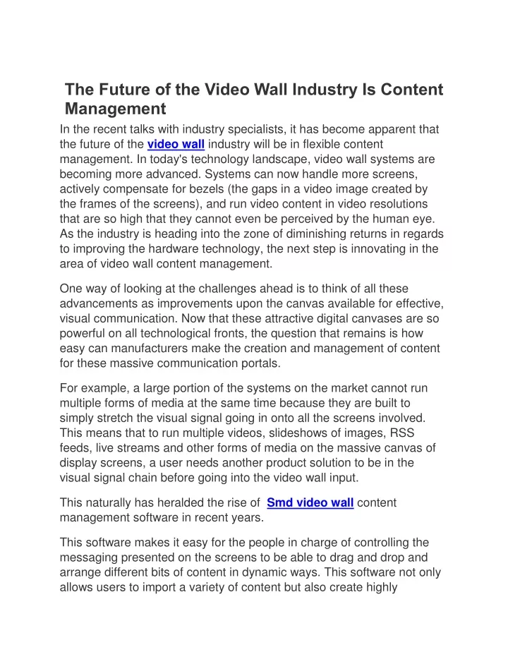 the future of the video wall industry is content