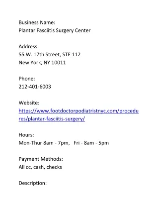 Plantar Fasciitis Surgery Center