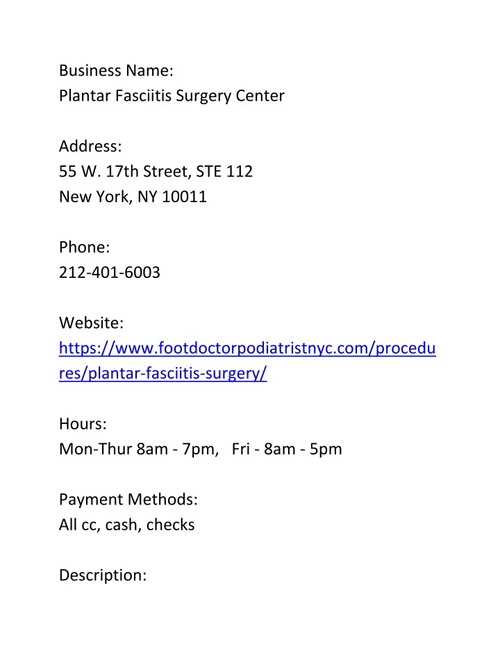 business name plantar fasciitis surgery center