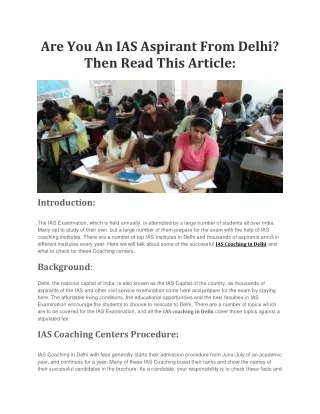 Are You An IAS Aspirant From Delhi? Then read This Article:
