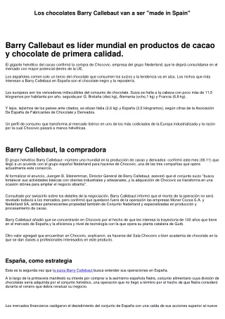 Los chocolates Barry Callebaut van a ser "made in Spain"
